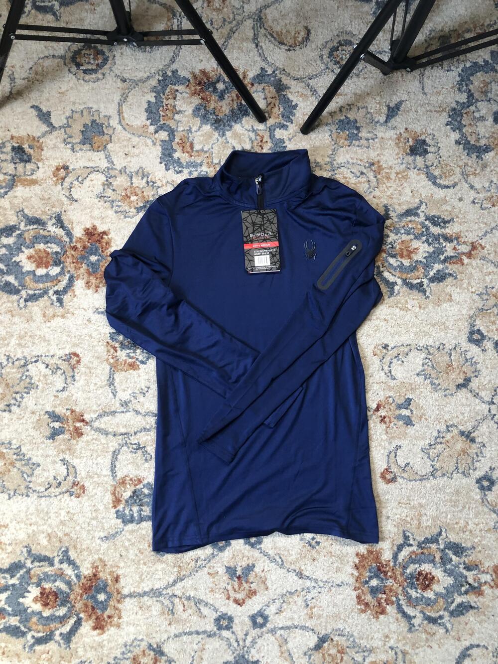 Spyder Pullover Mens Medium Blue Half Zip Active Stretch Athletic Layer Top